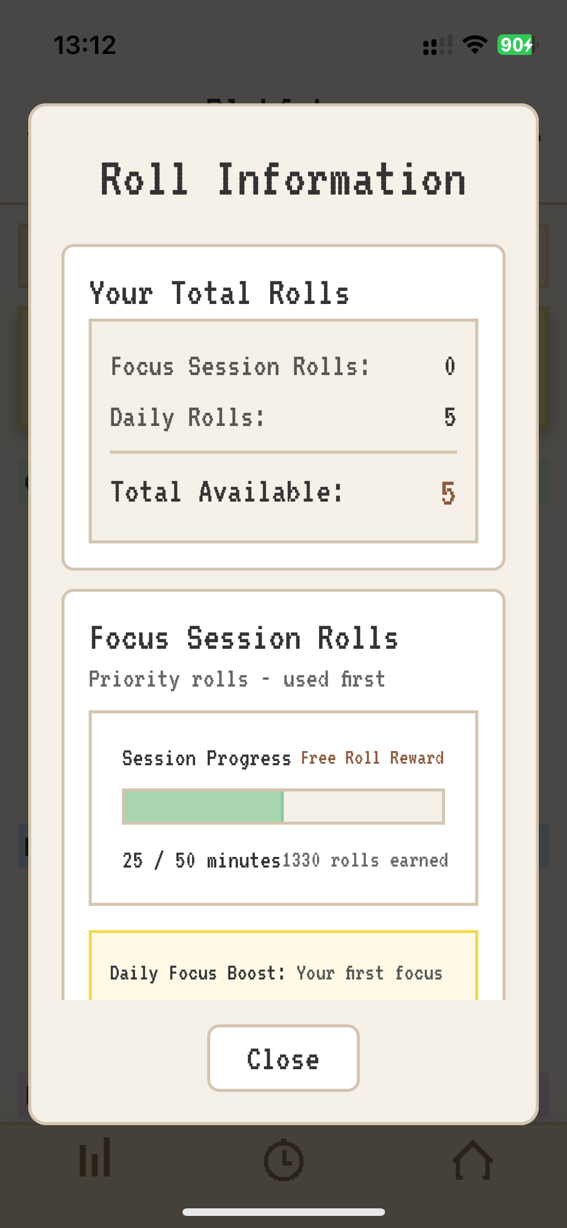 Roll info modal